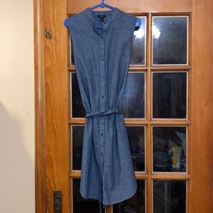 Blue Hallogen button down dress with belt, Size 1